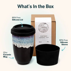 Monsoon Ceramic Mug – 12oz Reusable Cup with Lid