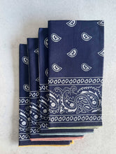 Load image into Gallery viewer, Navy Blue Bandana Cloth Napkins, set of four
