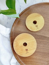 Load image into Gallery viewer, Wide Mouth Bamboo Mason Jar Lid with hole
