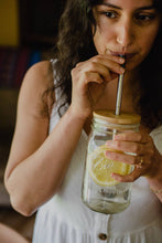 Load image into Gallery viewer, Wide Mouth Bamboo Mason Jar Lid with hole
