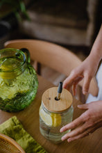 Load image into Gallery viewer, Wide Mouth Bamboo Mason Jar Lid with hole
