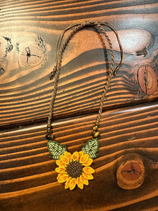 Sunflower Macrame Necklace Handmade in Costa Rica