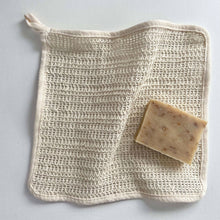 Load image into Gallery viewer, Natural exfoliating square eco ramie washcloth with loop
