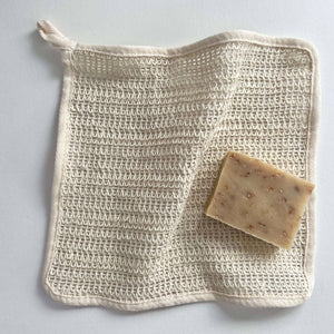 Natural exfoliating square eco ramie washcloth with loop